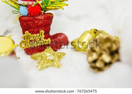 Merry Christmas,Merry Christmas! Santa Claus  in Christmas snow scene. Winter landscape.Christmas composition with snow and Christmas decoration.