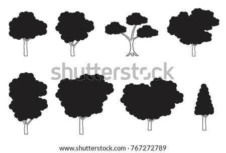 Vector trees isolated black and white wrawing