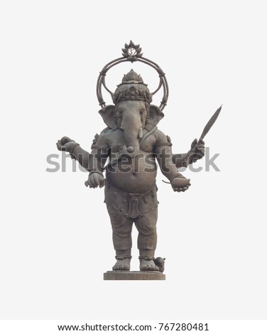 Standing Ganesha statue, ganesh is hindu god god of Success with white isolated