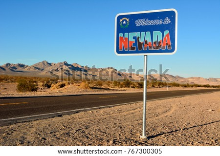 Welcome to Nevada road sign along a highway. Royalty-Free Stock Photo #767300305