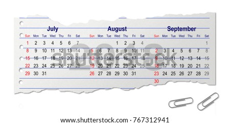 quarterly calendar 2018 on paper torn isolated white background with clipping path, Week start from Sunday