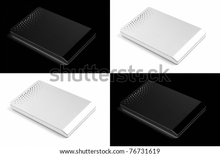 Black and white concept of external hard disks
