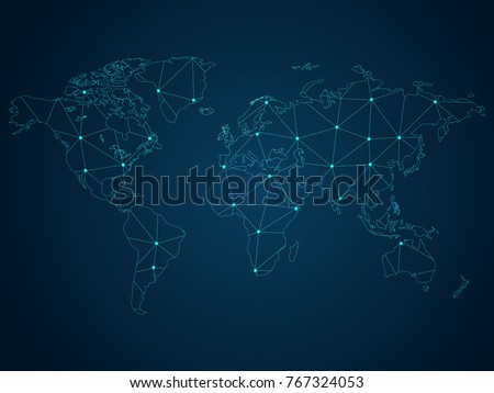 Map world polygon. Icon symbol isolated on blue blue. Vector illustration. Royalty-Free Stock Photo #767324053