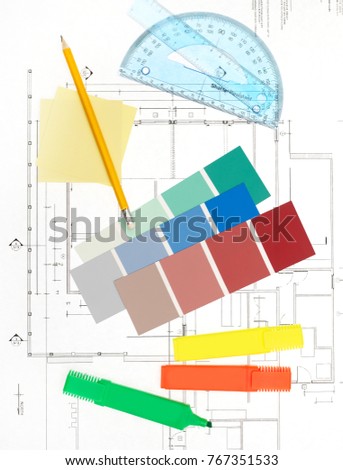 Blueprints and office accessories