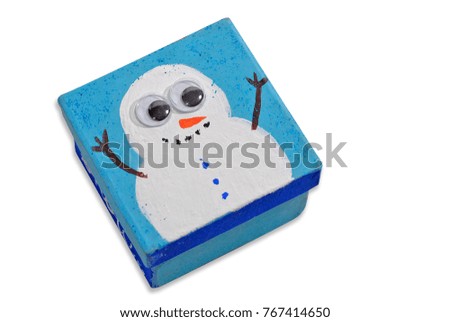 Cute Holiday Winter Snowman; Blue Craft Box