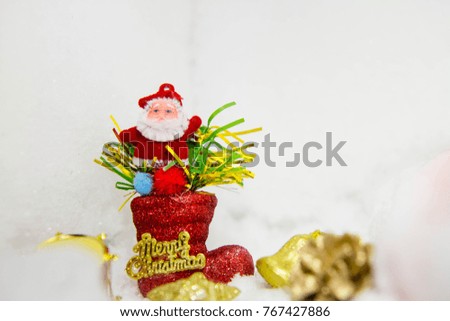 Merry Christmas,Merry Christmas! Santa Claus  in Christmas snow scene. Winter landscape.Christmas composition with snow and Christmas decoration.