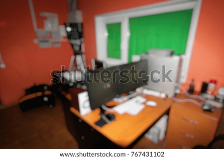 Tv studio/ Chromakey. Blurred background.