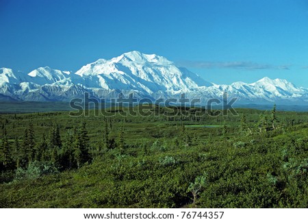 This picture of Mt McKinley is taken from Wonder lake on a very clear day