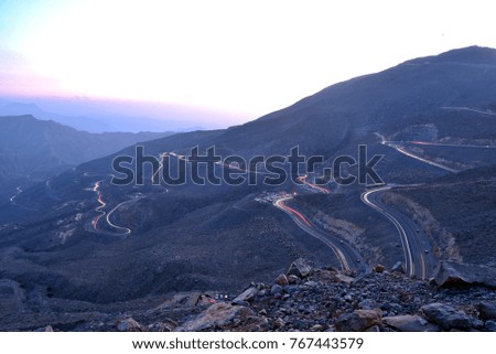 Car Trails in Jais Mountains, Jebel Jais, Ras Al Khaimah, United Arab Emirates
