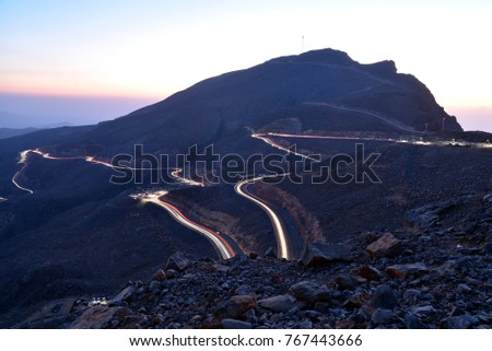 Car Trails in Jais Mountains, Jebel Jais, Ras Al Khaimah, United Arab Emirates