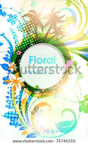 Abstract vector floral summer background with flowers, sun and ladybird. eps 10.