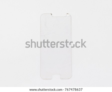 Telephone protection glass broke on white background.