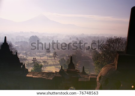 Mount Merapi seen from Borobudur