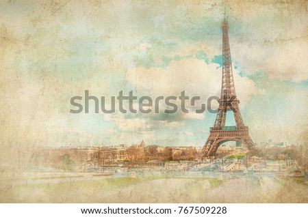 View on Eiffel Tower. Retro styled background. Paris, France