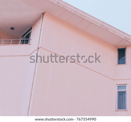 Architecture landscape. Red wall and windows