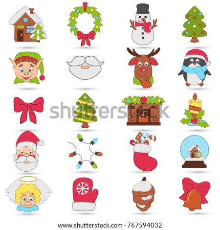 Christmas and New Year color icons set