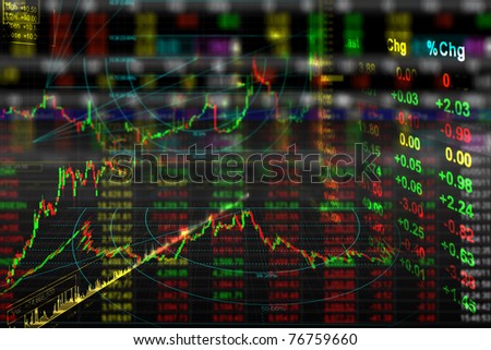 Stock exchange chart show price of  stock market.  global technology is many shareholder check price from board by smartphone. Trader watch economic news from internet for trade crypto Forex gold.