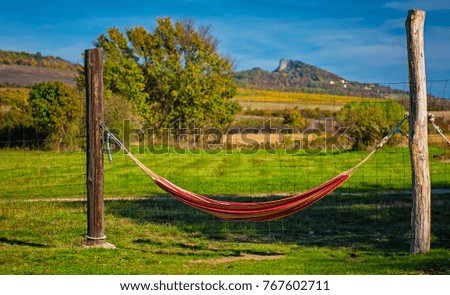 Hammock in the garden with nice mountain background