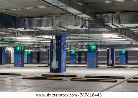 Empty underground parking or garage interior city car infrastructure, toned