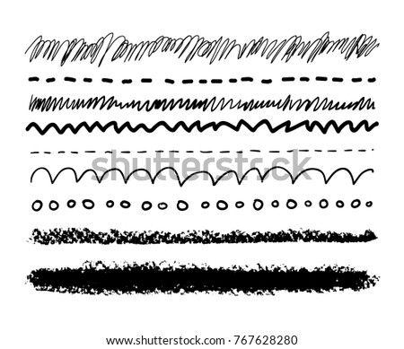 Pencil and brush strokes isolated. Ink painting. Set collection. Vector artwork. Black and white, monochrome