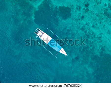 Aerial view of boat in Gili islands, West Nusa Tenggara, Indonesia
