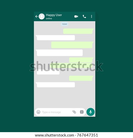 Mockup of mobile messenger, inspired by WhatsApp and other similar apps. Modern design. Vector illustration. EPS10. Royalty-Free Stock Photo #767647351