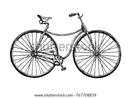 Vector hand drawn illustration of safety bicycle. Retro bicycle was used in the 1880s â?? 1890s. 