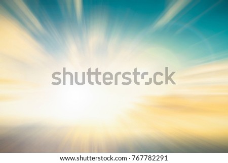 Abstract focus blue sunshine flare in summer tropic background concept for hope in easter day. India Christian life in holy spirit spring new catholic in teal color. Gradient texture God sea sun ray. Royalty-Free Stock Photo #767782291