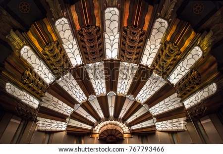 Closeup of an Art Deco Light at the Theater  Royalty-Free Stock Photo #767793466
