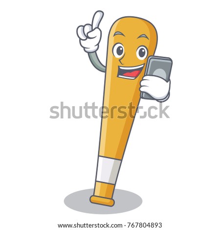 With phone baseball bat character cartoon