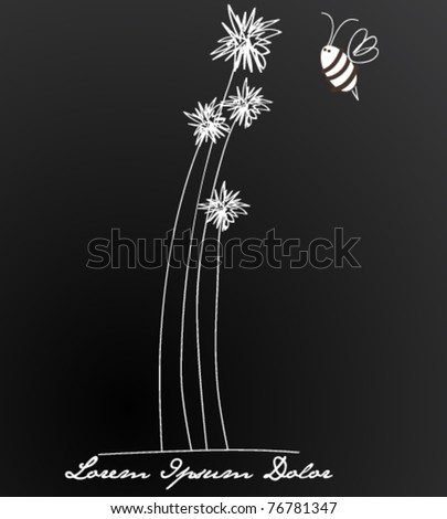 Vector cute retro flowers illustration with bee