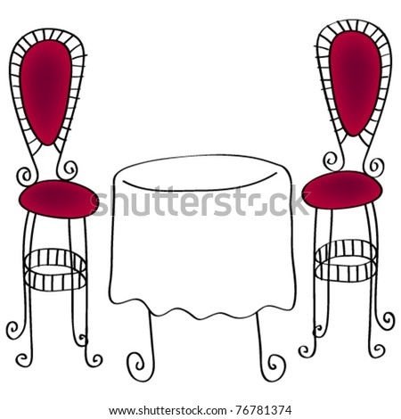 Vector line-art style illustration of cute and elegant retro cafe chairs with table