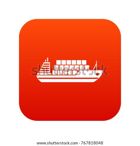 Cargo ship icon digital red for any design isolated on white vector illustration