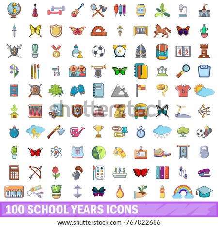 100 school years icons set. Cartoon illustration of 100 school years vector icons isolated on white background
