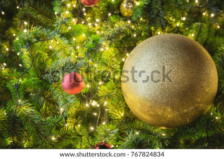 Decorative ball and light on Christmas tree