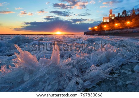 
Prickly tenderness. Ice drift on the Amur river. Amur Cliff. Khabarovsk, far East, Russia. Royalty-Free Stock Photo #767833066