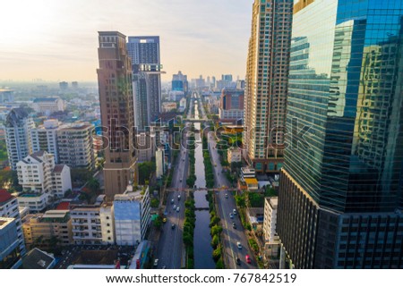 Bangkok cityscape modern office building sunshine in morning down town of Thailand
