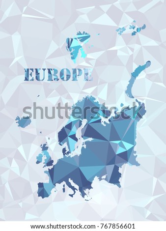 Polegon Europ map. Geometric color in color in the shapes below to make a pattern.Lines, points, circles and planes. Futuristic design..All elements are separated Abstract linear polygonal.