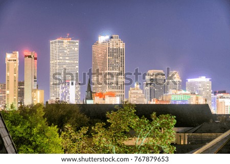 New Orleans skyline at night.