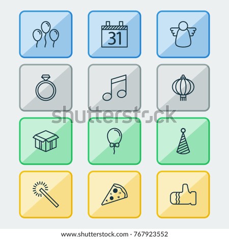 Christmas icons set with open cardboard, traditional lamp, mitten and other wedding jewel elements. Isolated vector illustration christmas icons.