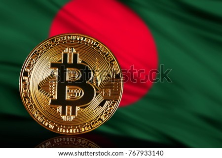 gold coin bitcoin on a background of a flag Bangladesh