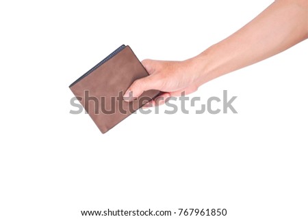 Man hand open an empty wallet isolated on white background with clipping path Royalty-Free Stock Photo #767961850