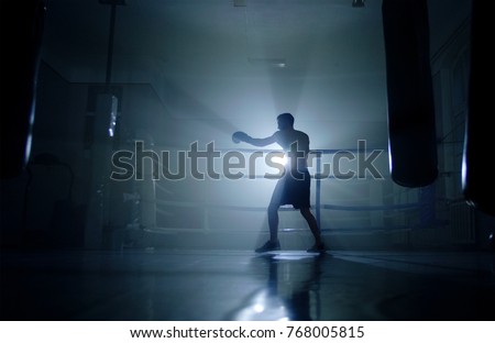 Man boxer training for a hard fight. Royalty-Free Stock Photo #768005815