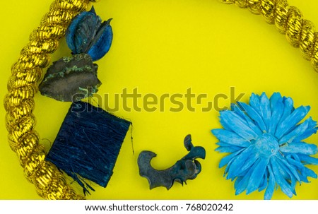 Dried plants on a yellow background.