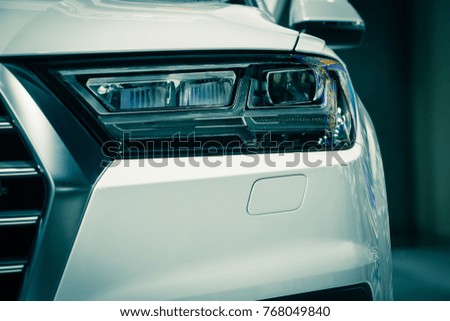 The Closeup Front Headlight LED car in Motor Show
