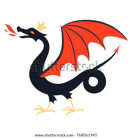 Vector wyvern illustration, mystic creature winged snake, tattoo template