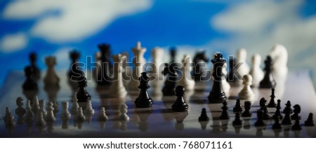 Chess strategy concept is on the bright background. Abstract background of business concept . Selective focus shallow depth field.
