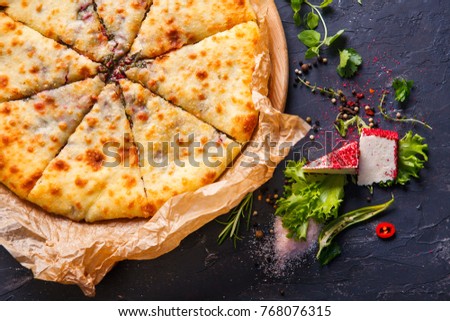 Traditional cuisine. Meat pie. Asian oriental resaurant menu. Royalty-Free Stock Photo #768076315