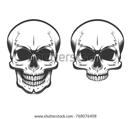 Monochrome illustration of Skull isolated on a white background