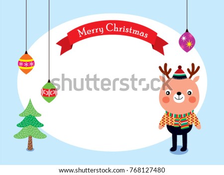 cute reindeer merry christmas greeting card vector